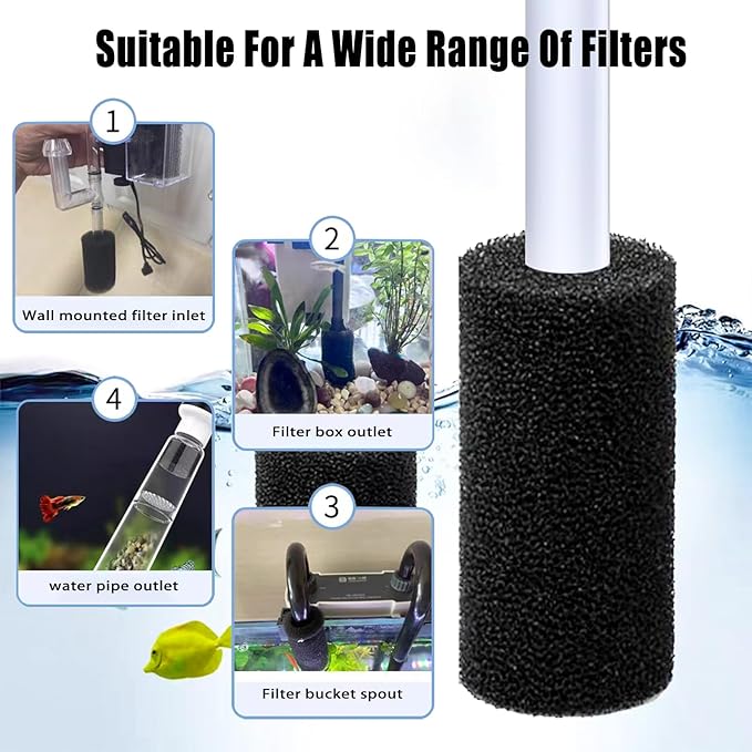 6X Pre-Filter Sponge for Aquarium Shrimp Fry Fish Tank Filter Pump Prefilter Sponge Replacement Foam Cover 3.2 X 1.6 Inch with 0.6" Hole Diameter