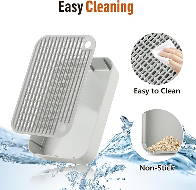 Cat Litter Box Ramp Mat with Filter Function, Cat Step Pedal Stool for Self-Cleaning Litter Box, Easy to Clean, Ideal for Kitten & Elderly Cats (Light Grey)
