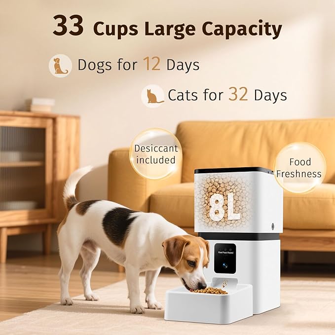 Automatic Dog Feeder with Camera WiFi: 33 Cups 5G App Control Easy Setup Cat Food Dispenser - HD 1080P Video Recording Timed Pet Feeder for Cat Dog Small-Pet