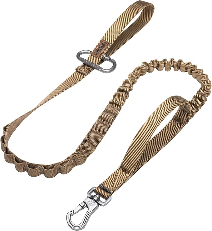 EXCELLENT ELITE SPANKER Tactical Bungee Dog Leash Military Adjustable Dog Leash Quick Release Elastic Leads Rope with 2 Control Handle(Coyote Brown)