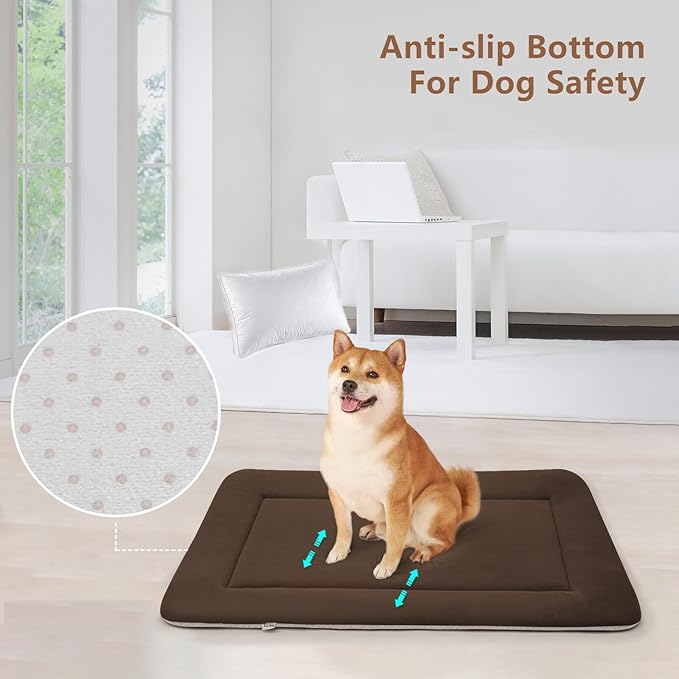 Large Soft Dog Bed 47" Crate Pad - Machine Washable Mat With Non-Slip Bottom - Mattress for Large and Medium Pets - Cushion for Kennel