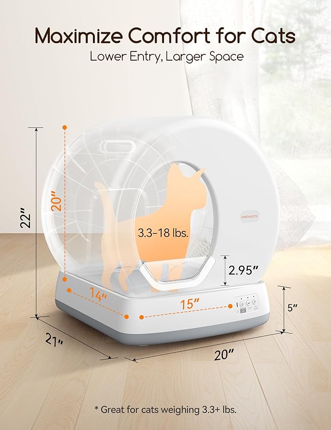 MeoWant Self-Cleaning Cat Litter Box, Integrated Safety Protection Automatic Cat Litter Box for Multi Cats, Extra Large/Odor Removal/APP Control Smart Cat Litter Box with Mat & Liner