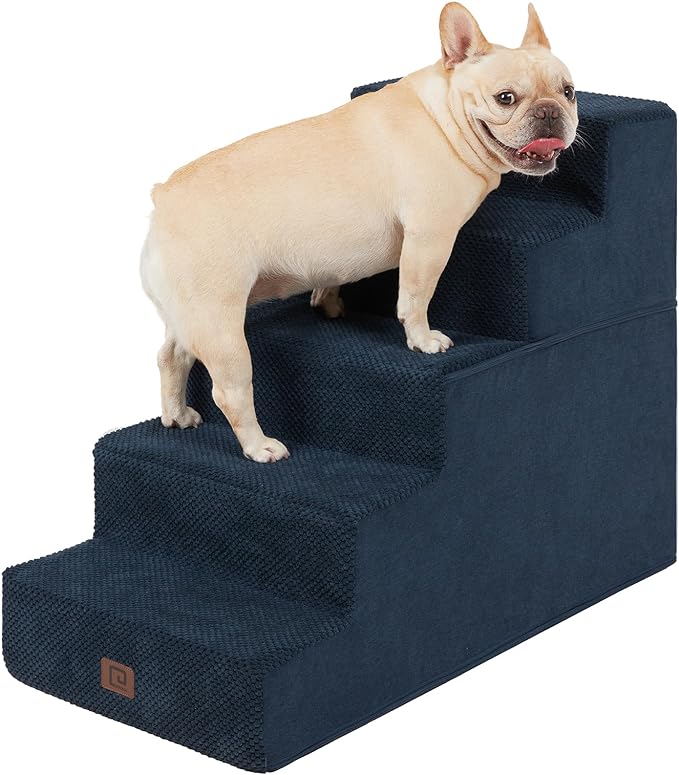 EHEYCIGA Dog Stairs for High Bed 22.5" H, 5-Step Dog Steps for Bed, Pet Steps for Small Dogs and Cats, Non-Slip Balanced Pet Ramp Indoor, Navy Blue