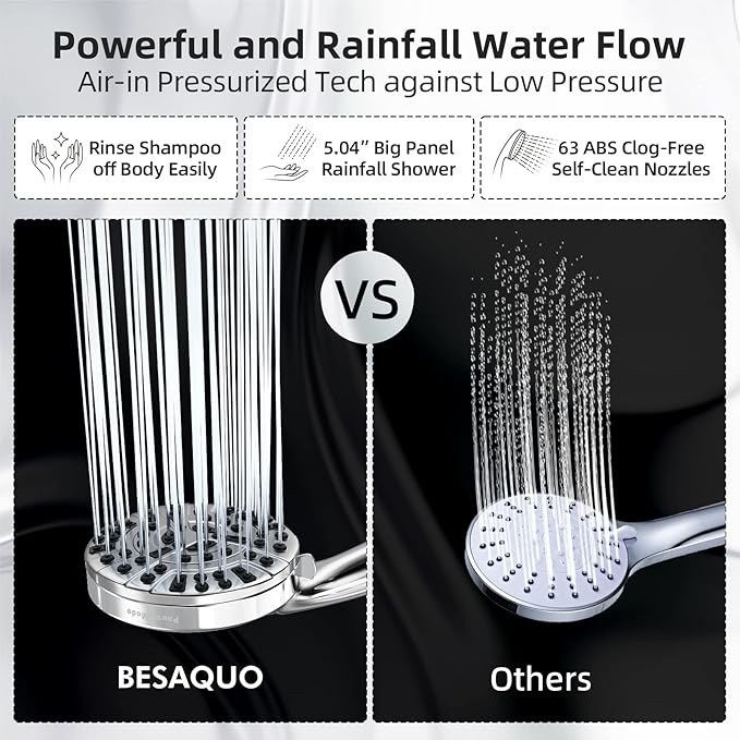 Shower Head,10 Functions High Pressure shower head with handheld, Built-in Pause Mode & 2 Power Wash, Non-Clogging Nozzles High Flow Hand Held Shower Head, Leakproof 6.5ft Hose&Metal Bracket