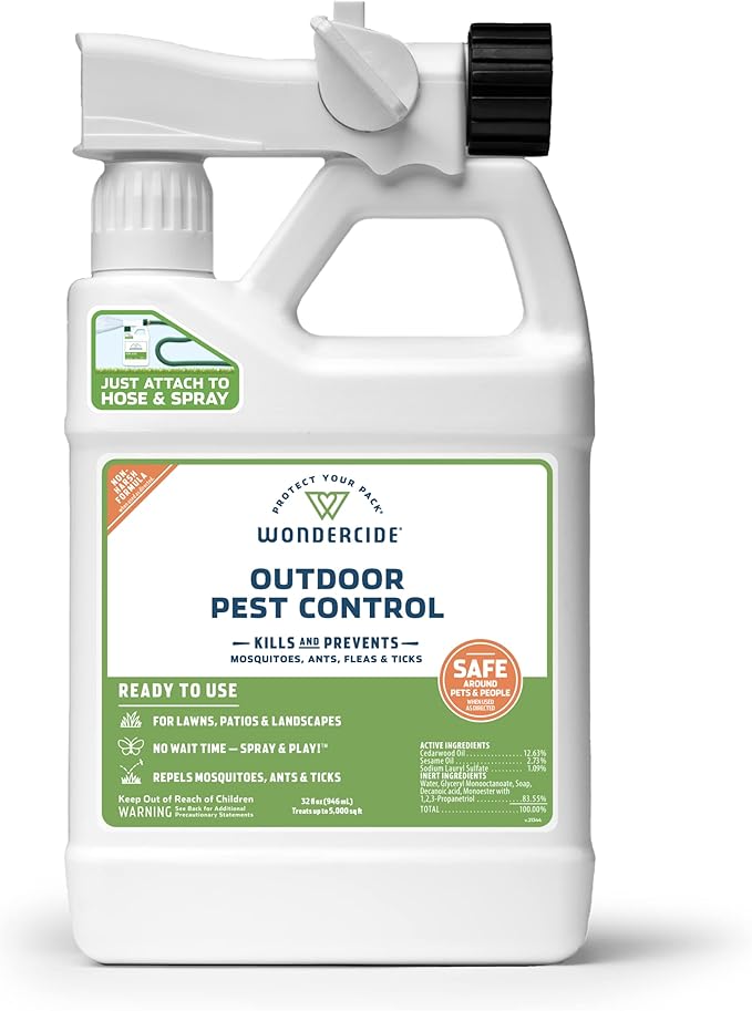 Wondercide - Outdoor Pest Control Spray with Natural Essential Oils - Mosquito, Ant, Insect Repellent, Treatment, Killer - Safe Around Pets Kids 32 oz