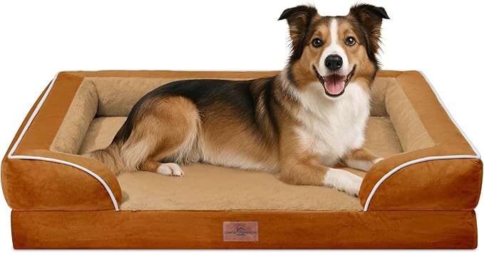 Comfort Expression Large Dog Beds Waterproof Orthopedic Foam Dog Sofa Beds Comfy Pet Bed with Washable Removable Cover & Non-Slip Bottom(Large,Caramel)