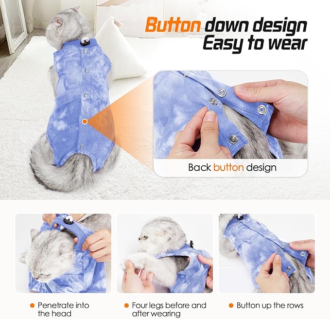 Cat Recovery Suit - Abdominal Wounds Cat Onesie Cone E-Collar Alternative, Blue L