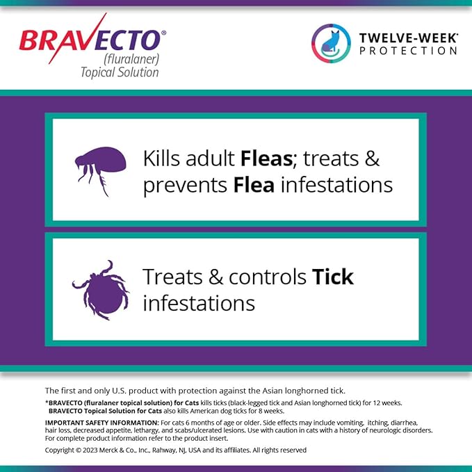 BRAVECTO Topical Solution for Cats, Flea & Tick, 12 Week Supply, >6.2-13.8 lbs., Blue Box