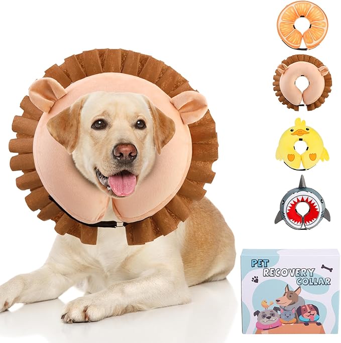 KOOLTAIL Inflatable Dog Cone Collar, Soft Dog Cone Alternative for Large Medium Small Dogs After Surgery, Adjustable Donut Neck Cone for Dogs Cats, Recovery E Collar with Enhanced Anti-Licking,Lion XL