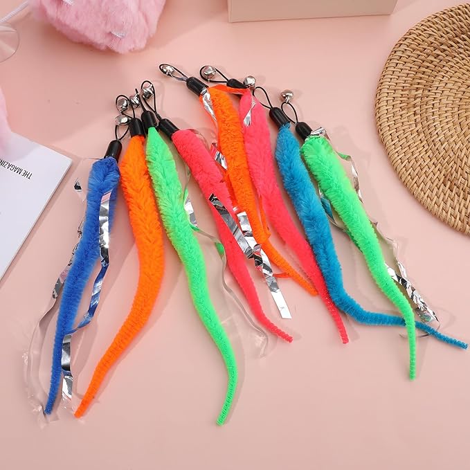 Cat Worm Toy with Foil, 10 PCS Cat Wand Attachments Worms Toy Interactive Cats Wand Attachments Worms Toys for Indoor Cats