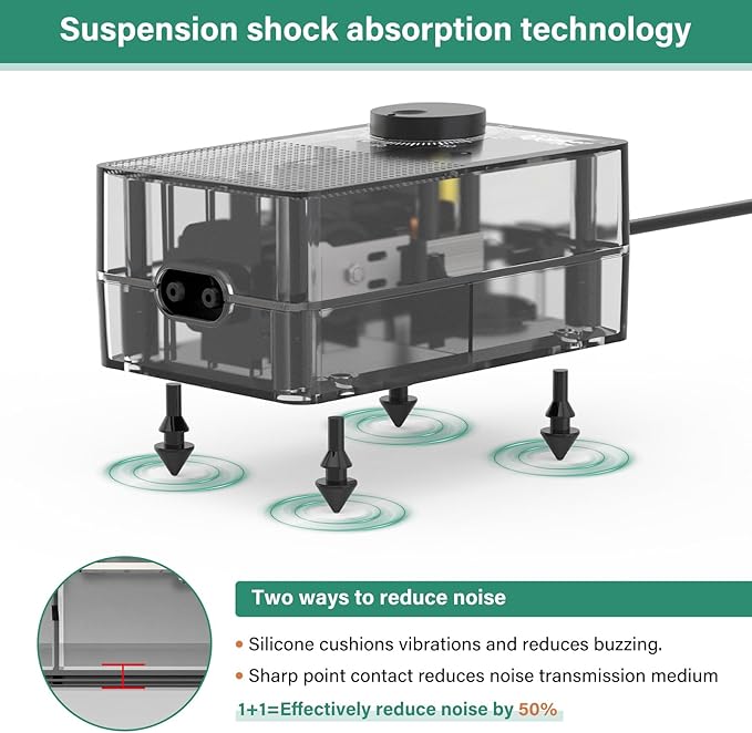 hygger See-Through Air Pump for Aquarium: Adjustable Oxygen Pump，Silent Powerful Aerator Pump 2.5W 2 Air Outlets Ultra Silent for Small Medium Fish Tank,Hydroponic Systerm, Household Commercial Use
