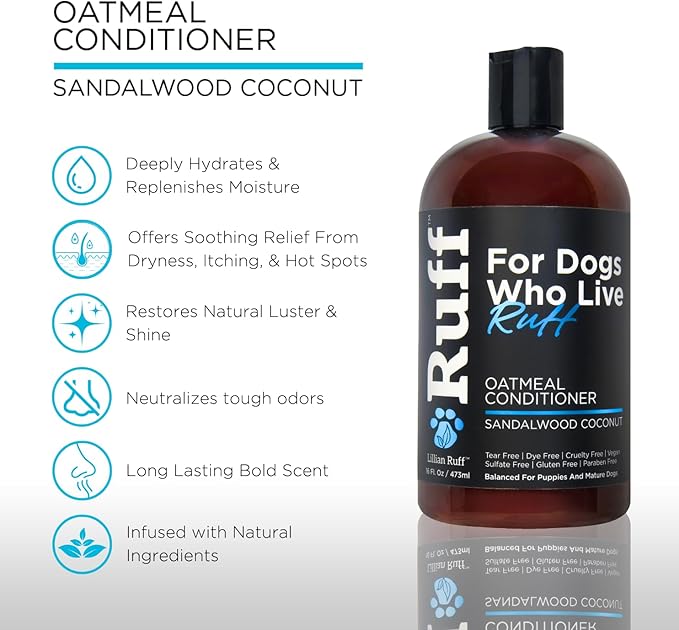 Ruff by Lillian Ruff Oatmeal Dog Shampoo & Conditioner with Aloe & Coconut Oil | Relieves Itching & Hot Spots | Moisturizing & Deodorizing | Safe for Puppies | USA Made