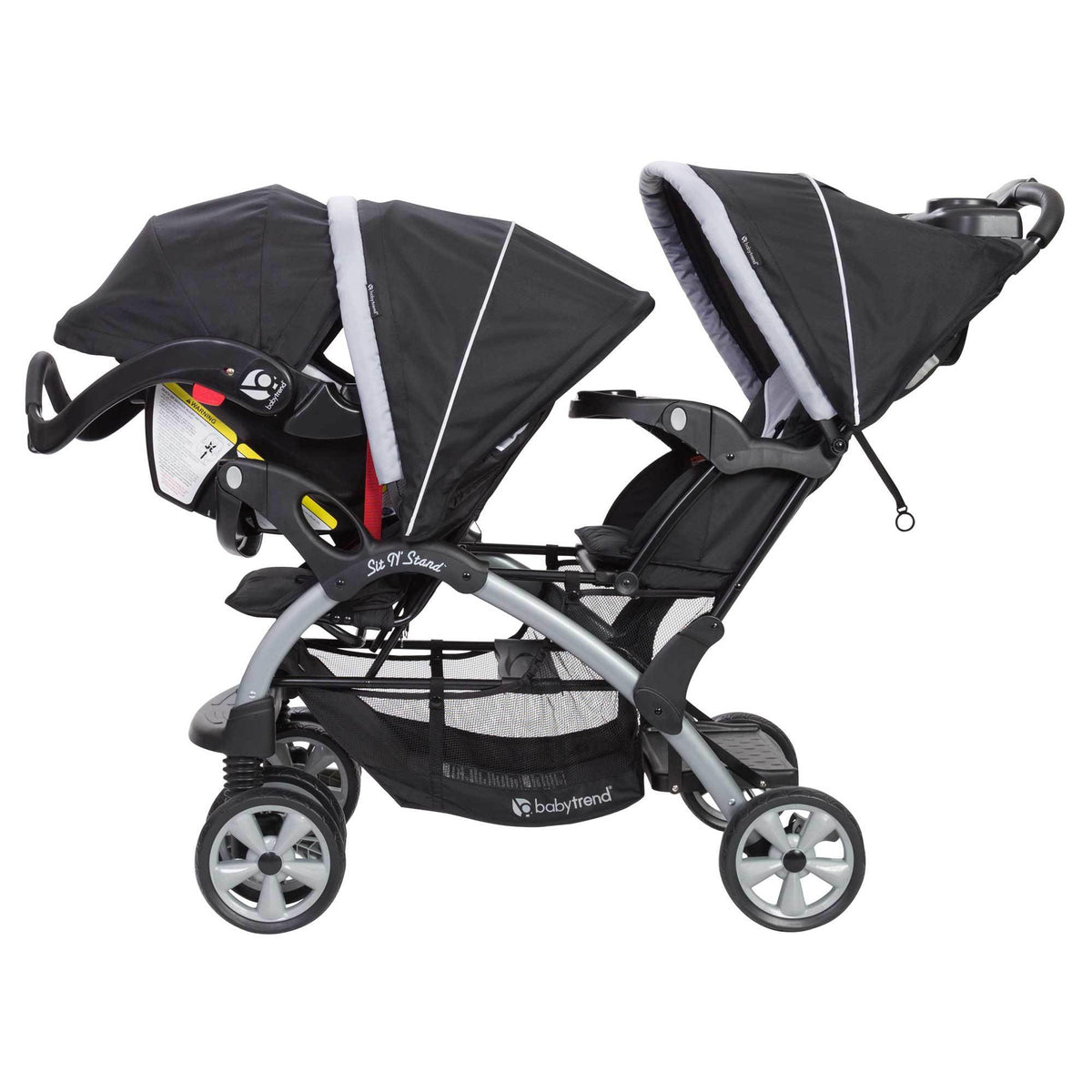 Baby Trend Double Infant and Toddler Stroller w/ Harness and Basket, Sit N' Stand, Stormy - Convertible Twin and Tandem Strollers for Babies