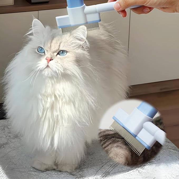 Cat Comb Pet Comb Self Cleaning Upgraded Cat Brush for Long Haired Cats & Dogs, Pink