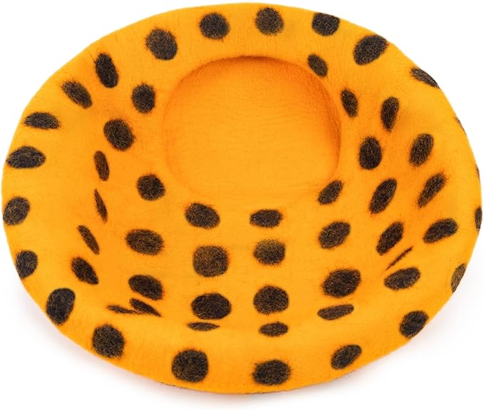 Woolygon Premium Felt Cat Cave Bed - Polka Dot Series - Wool Kitty Beds Handcrafted Kitten Caves Bed for Indoor Cats - Eco-Friendly Merino Wool, Foldable Cat Hideaway Cat Houses (Orange/Black Dots)