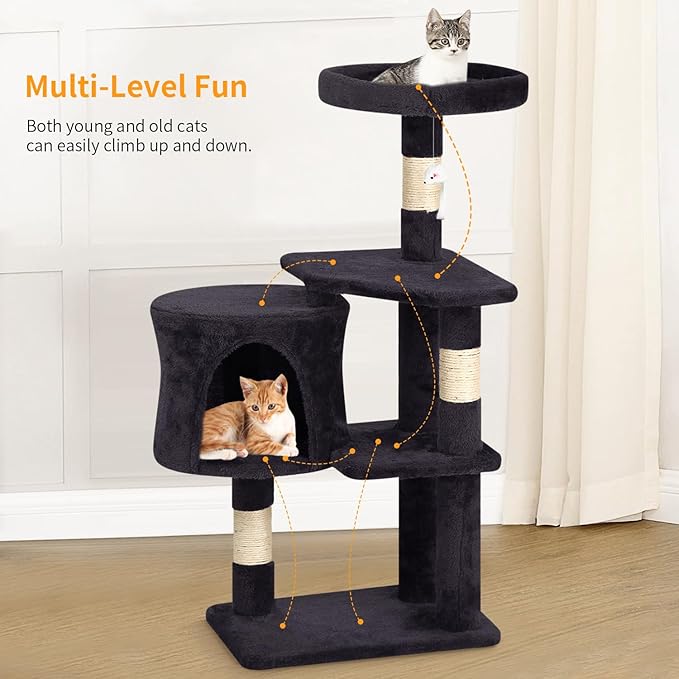 BestPet Cat Tree 36 inch Tall Scratching Toy Activity Centre Cat Tower Cat Condo Multi-Level Furniture Scratching Posts for Indoor Cats,Dark Gray