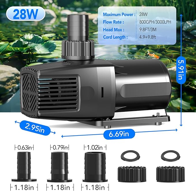 hygger 24V DC Adjustable Aquarium Water Pump & Wavemaker,30dB Quiet Return Pump,10-Speed Flow Control, Dry Run Anti-Block Protection for Freshwater Saltwater Ponds Fountains (28W, 800GPH/3000LPH)