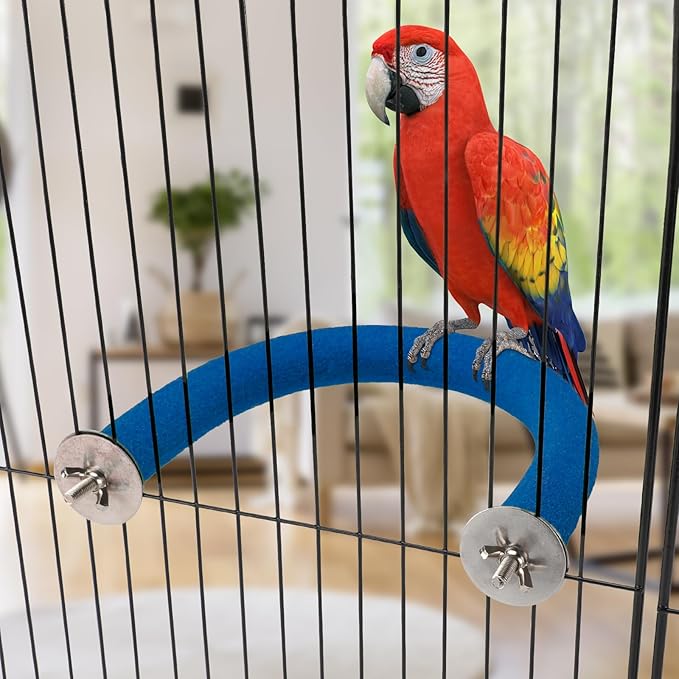 Rypet U Shape Parrot Perch Stand Toy for Paw Grinding Clean Stick Exercise, Rough-Surfaced Quartz Bird Perch Standing Cage Accessories for for Small Parakeets Cockatiels Conures Macaws Finches(Blue)