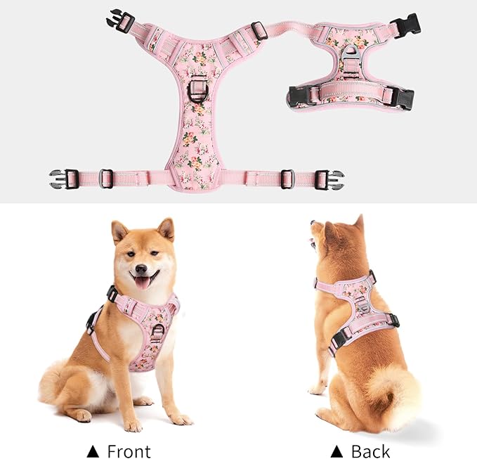 Timos Dog Harness, No-Pull Pet Harness with 2 Leash Clips, 3 Snap Buckles Adjustable Soft Padded Dog Vest, Reflective No-Choke Pet Oxford Vest with Easy Control Handle for Small Medium Large Dogs