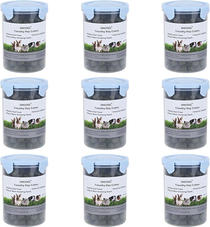 Timothy Hay Cubes 90 oz (9 * 10 oz) with Small Size - Timothy Grass Pellets for Tortoises Rabbits Guinea Pig Chinchilla