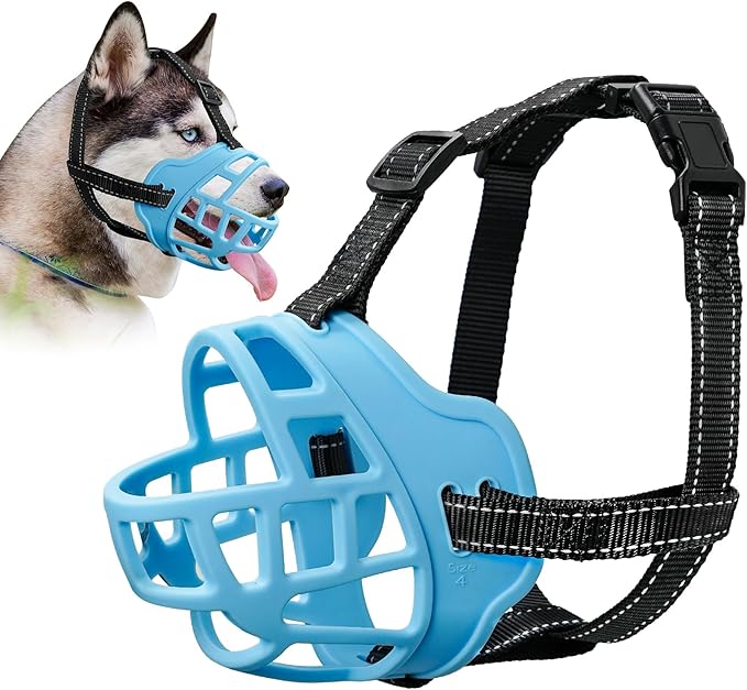 Dog Muzzle for Large Dogs, Breathable Basket Muzzles for Small, Medium and X-Large Aggressive Dog, Allows Panting Drinking, Suitable for Grooming Trimming Training (3, Luminous Blue)