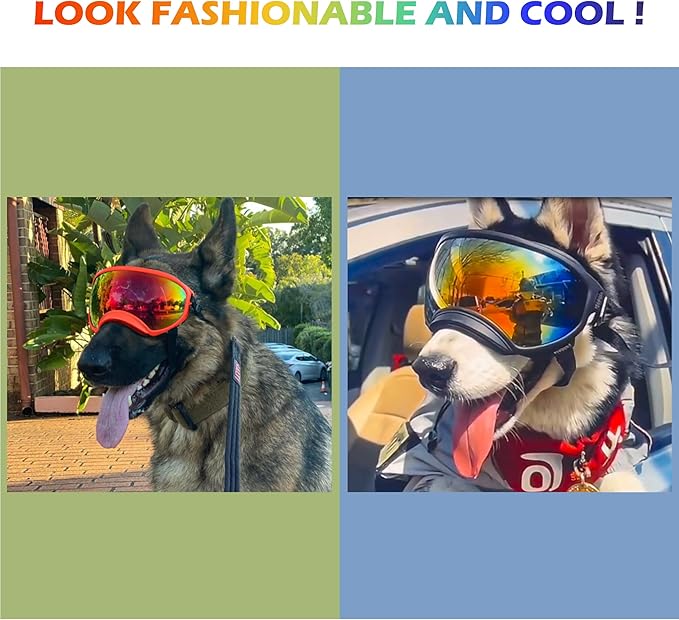 Winproof Large Dog Sunglasses with Adjustable Strap, UV Protection, Soft Goggles for Medium-Large Dogs