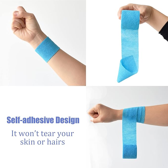9 Pack 2" x 5 Yards Self Adhesive Bandage Wrap Self Stick Wrap for Ankle, Wrist, Finger, Sports, Breathable Cohesive Vet Tape for Pets (Light Blue)
