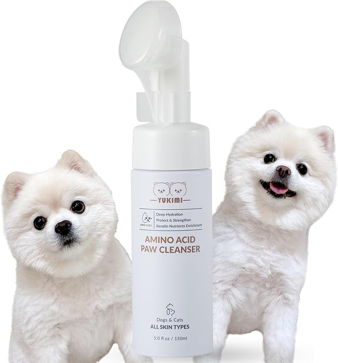 YUKIMI Premium Amino Acid Paw Cleanser with Silicone Bristle Brush for Dogs & Cats | Dermatologist Certified Hypoallergenic | Hydrating, Soothing, Deodorizing, Moisturizing | pH Balanced - 5.0 Fl Oz