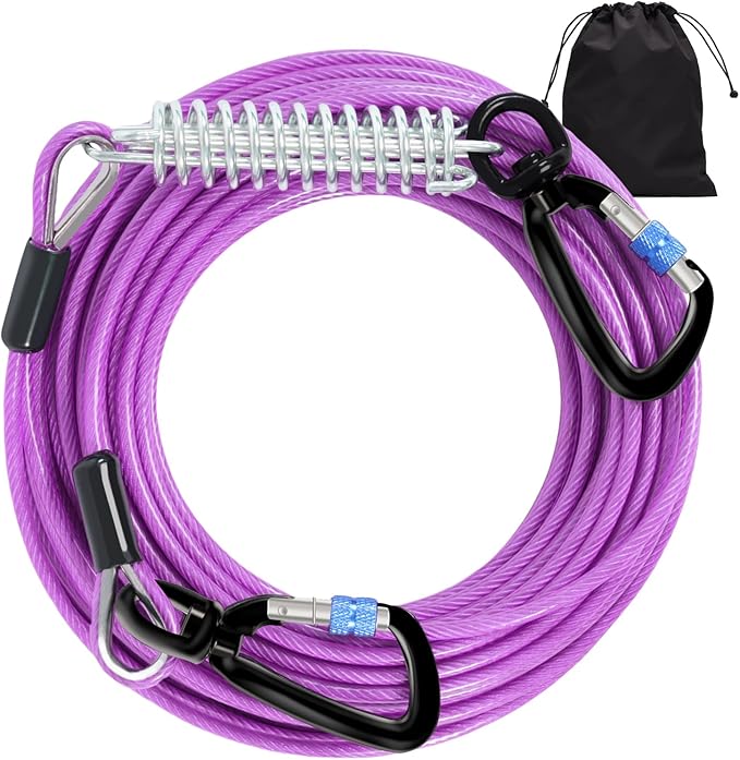 Snagle Paw 10FT Tie Out Cable for Dogs-1000LBS Break Strength,Heavy Duty Dog Leads for Yard with Shock Absorbing Spring & Swivel Hook,Dog Leash Cable for Outside,Dog Line Tether for Small Large Dogs