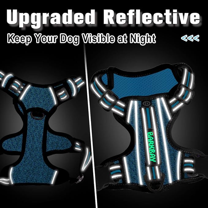 BARKBAY Dog Harness No Pull with ID Tag Pocket - Heavy Duty, Reflective, Easy Control for Large Dogs(Blue/Black,XL)
