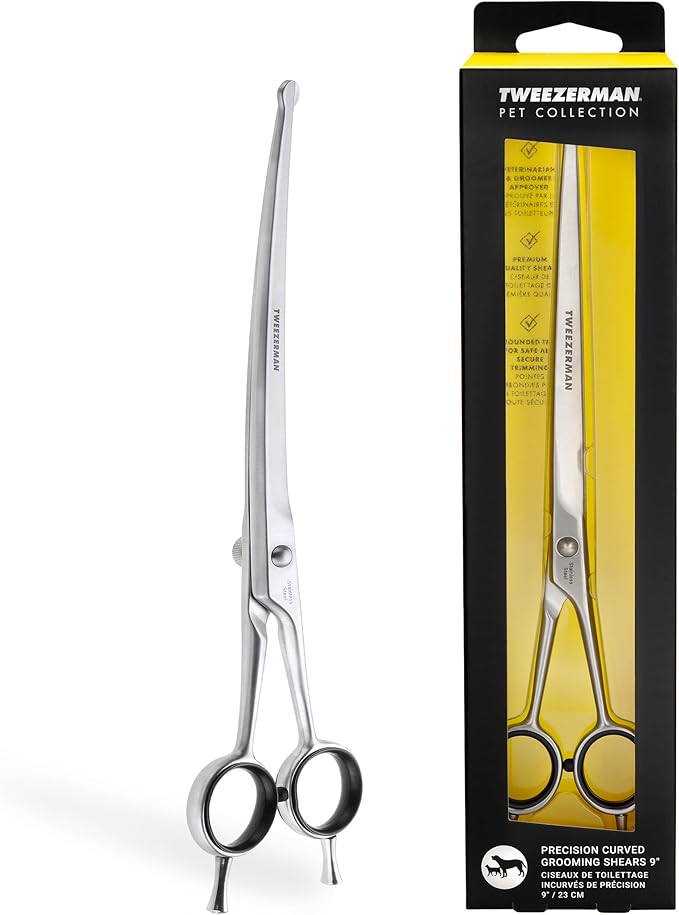 Tweezerman 9" Pet Grooming Scissors with Safety Round Tips, Professional Curved Grooming Shears for Medium to Large Dogs