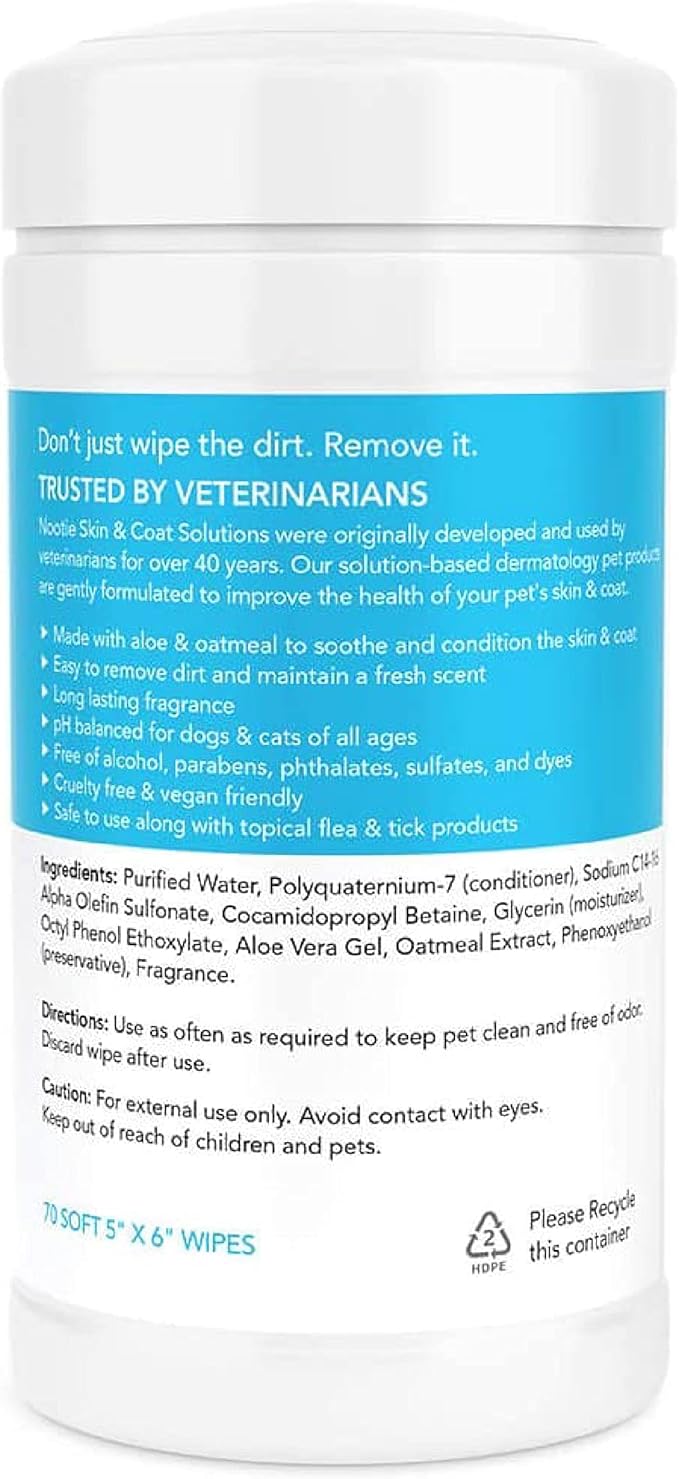 Nootie Waterless Shampoo Wipes for Dogs & Cats (70 Wipes, Sweet Pea & Vanilla)