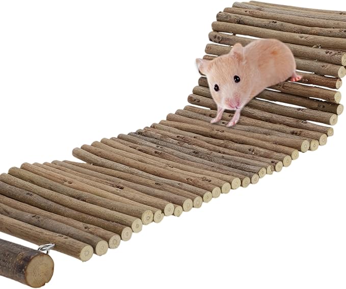 Hamster Bridge,Rat Long Bendy Bridge Wooden Climbing Ladder Cage Accessories for Syrian Hamster Gerbil Mouse Rat, 20.08" L x 5.91" W