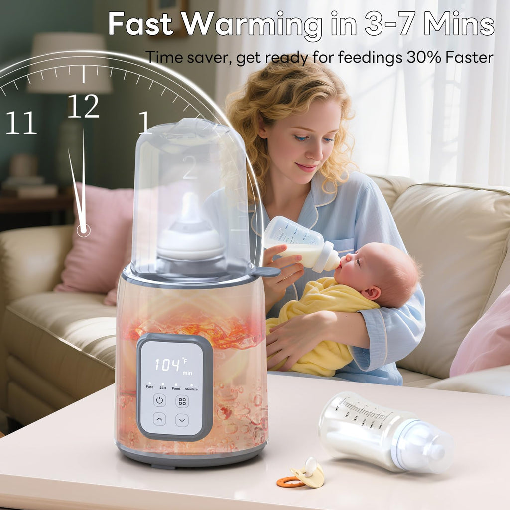 Bottle Warmer, 8-in-1 Fast Baby Bottle Warmer, Grey | for Breastmilk and Formula, Accurate Temperature Control, Automatic Shut-Off, Multifunctional for All Bottles