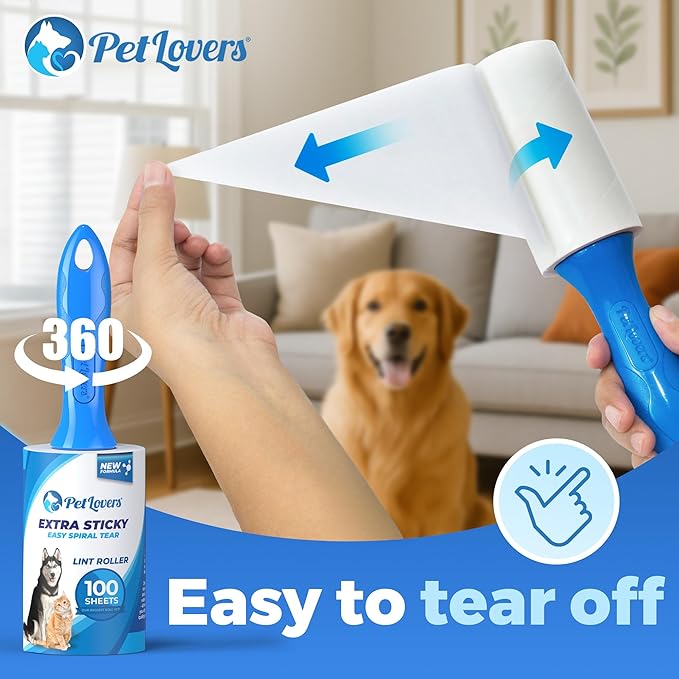 PetLovers Extra Sticky Lint Roller Ultimate Value Set 400 Sheets for Pet Hair Removal, Dog and Cat Lint Remover 4 Pack