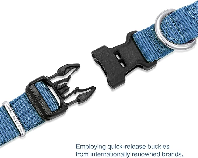 Mikivery Nylon Dog Collar with Quick Release Buckle Soft Adjustable Sturdy for Small Medium Large Dogs Haze Blue,L