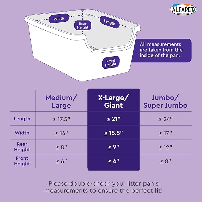 Alfapet Heavy Duty Flat Bottom Cat Litter Box Liners - Extra Giant 15 Count - Tear-Resistant Cat Litter Bags - Kitty Litter Liners for Rectangular Litterbox Pans, 36” x 18” x 2MIL Thick 30 lb Capacity