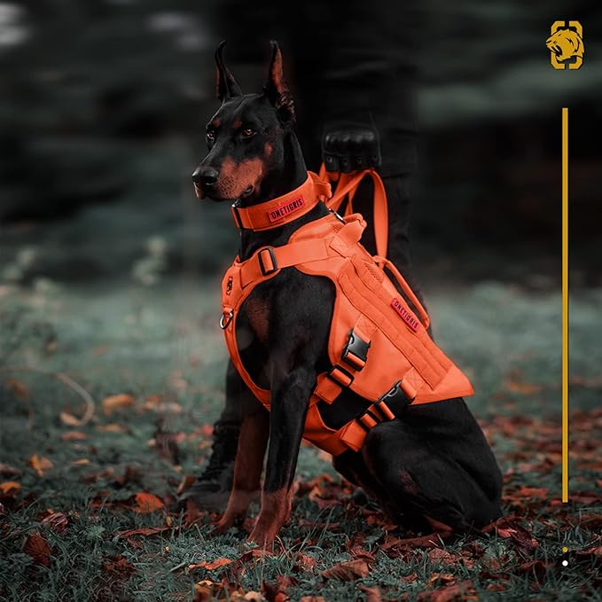 OneTigris - Tactical Dog Harness No Pull for Medium Dogs, Breathable Mesh Design, Service Dog Vest with Handle and Molle Bags, Adjustable Suit for Walking Hiking