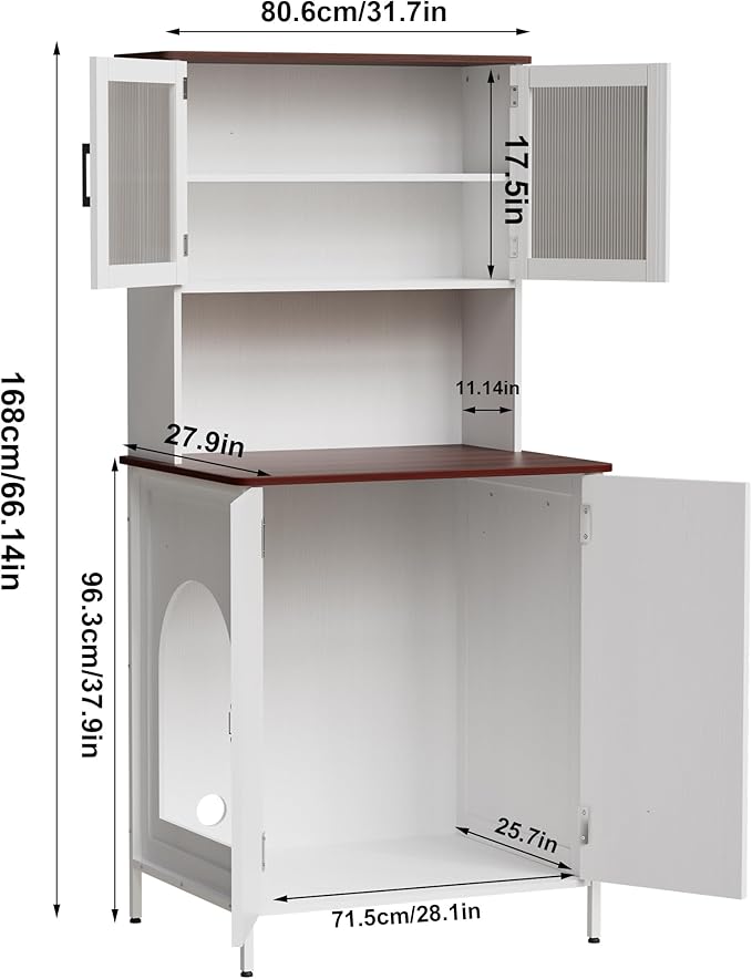 PAKASEPT Cat Litter Box Enclosure Furniture for Self-Cleaning Cat Litter Box with Shelves and Doors