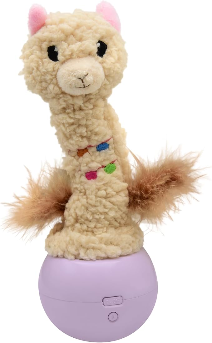 Catstages Electronic Dancing Llama Interactive Cat Toy, Wobbles and Plays Music, Battery Powered, Plush, White