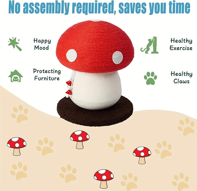 Mushroom Cat Scratcher, Cute Cat Scratching Post, Durable Sisal Rope Cat Scratching Board, Kitten Tree, Cat Toy for Cats to Play and Care for Their Claws, No Assembly Required
