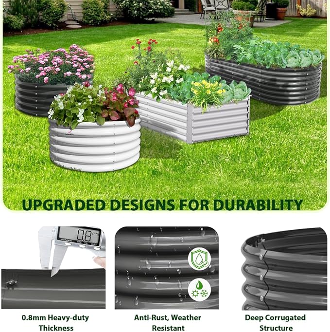 A ANLEOLIFE 6X3X1.5 ft Galvanized Raised Garden Beds Outdoor, Rectangular Metal Planter Box for Planting Vegetables Flowers Herb, Anti-Rust & Easy-Setup, Quartz Grey