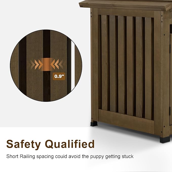MCombo Wooden Dog House Furniture, Solid Wood Pet Kennel Indoor for Small/Medium Dogs, JD54 (Brwon, Medium)