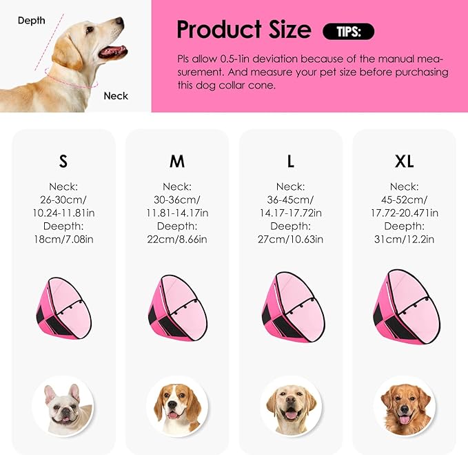 Soft Dog Cone for Large Dogs, Cone for Dogs to Stop Licking, Breathable Pet Surgery Collar Cone for Extra-Large Pets, Pink XL