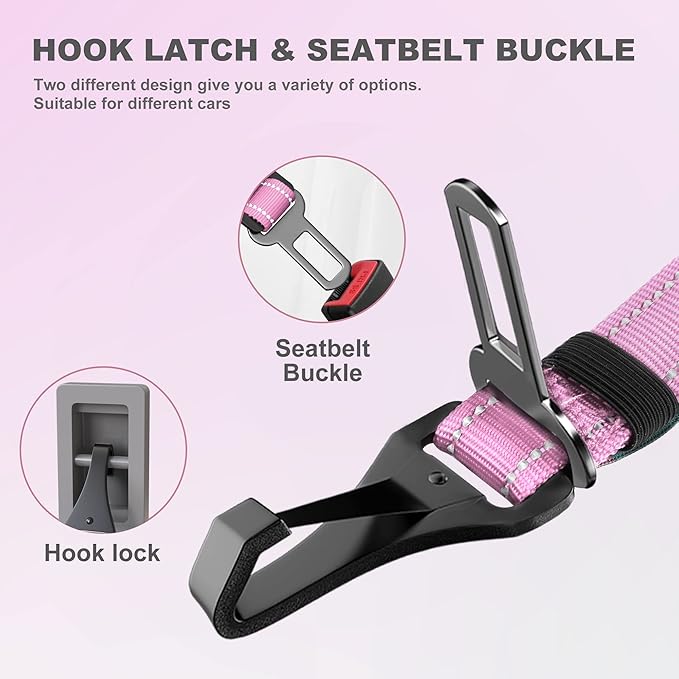 IOKHEIRA Dog Seatbelt - Adjustable Reflective Bungee Harness with Aluminum Swivel Carabiner