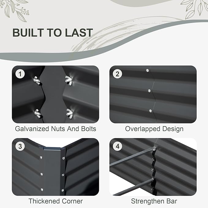 Domi Raised Garden Beds Outdoor, 8x4x1.5Ft Thickening Tall Metal Rectangular Deep Root Box Planter for Vegetables, Flowers, Herbs, and Succulents 1.5" Deep w/ 342 Gallon Capacity - Dark Gray