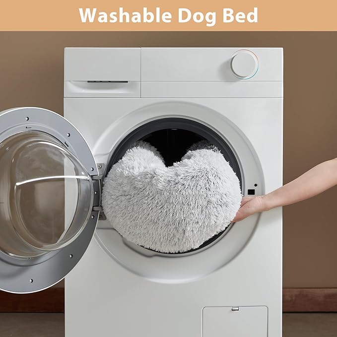 WNPETHOME Calming Dog Bed Cat Bed Donut, Faux Fur Pet Bed Self-Warming Donut Cuddler, Comfortable Round Plush Dog Beds (24 x 24 Inch, Light Grey)