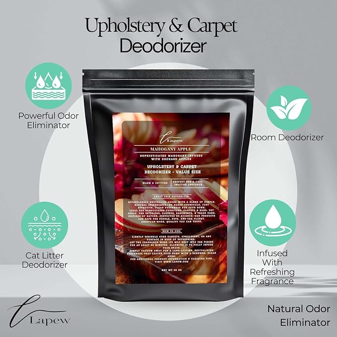 Mahogany Apple Carpet Freshener Powder Refill 36 oz | Powerful Odor Eliminator for Home | Upholstery Deodorizer | Carpet Deodorizer | Pet Urine | Cat Litter Box