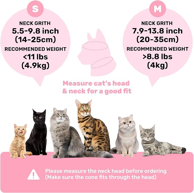 Adjustable Cat Recovery Cone Collar, Lightweight Soft Cat E-Collar Alternative After Spay, Waterproof Comfy Collars to Stop Licking Wound After Surgery, Protective Cone for Kittens/Puppies