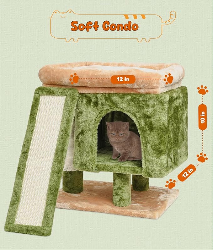 SYANDLVY Small Cat Tree for Indoor Cats, Cat Tower with Scratching Post, Modern Activity House for Large Cats, Condo with Board, Kittens Cave